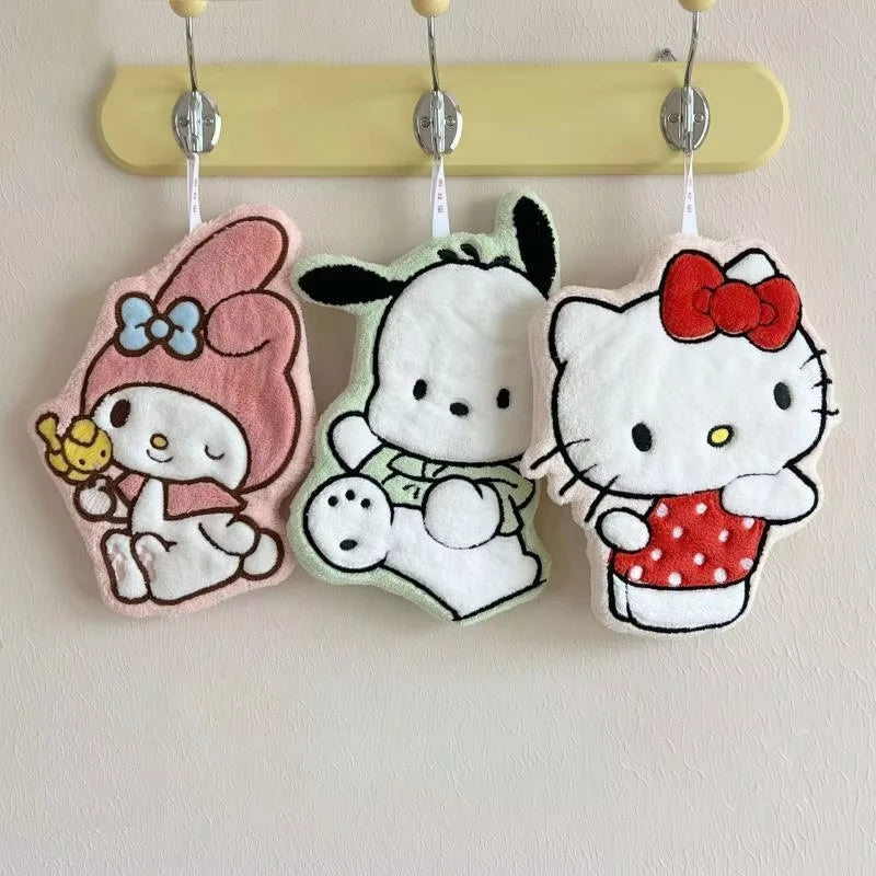 Hello Kitty Coral Fleece Hand Towel Melody Pom Pom Purin Quick Drying Water Absorbent Soft Bathroom Kitchen Towel KidGift