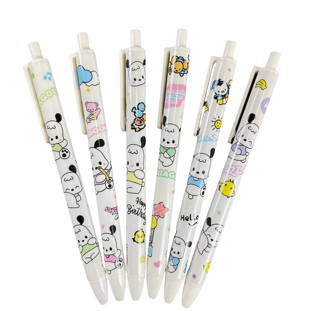6pcs Cute Cartoon Sanrio Kuromi Hello Kitty 0.5mm Gel Pen My Melody Student STPen Tip Quick Drying Exam Pen Stationery Supplies