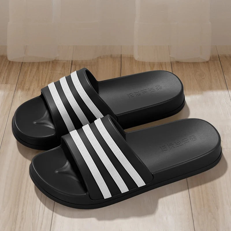 Cold slippers for women in summer, fashionable outerwear for couples, thick soled, non slip, one line mop, bathroom slippers
