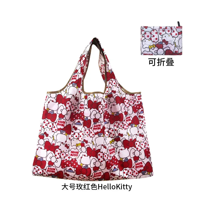 New Hello Kitty Supermarket Shopping Bag Large Capacity Bag Cartoon kuromi Portable Foldable Cloth Bag Shoulder Bag