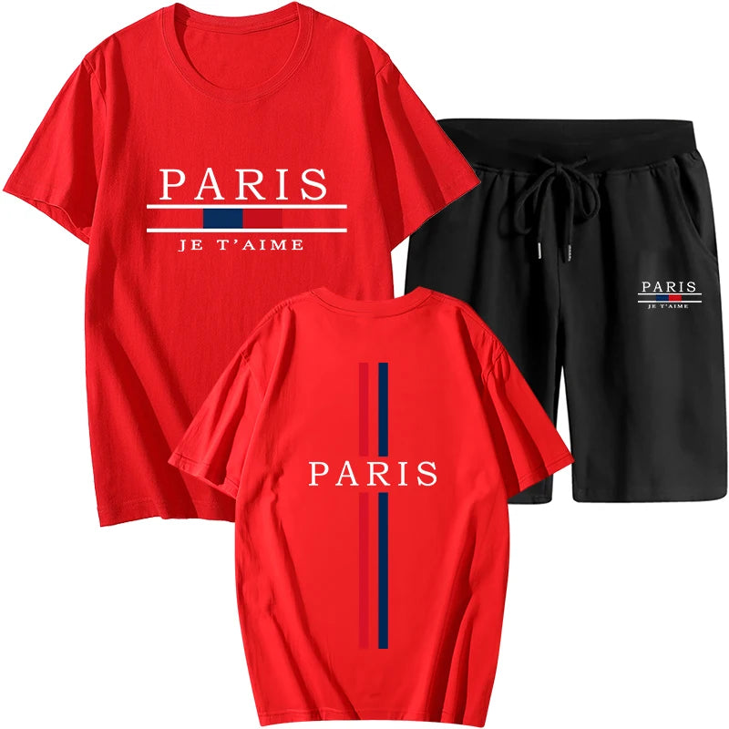 Summer Mens Tracksuit Casual Jogging Short Sleeve Suit Comfort Loose Man Training Jersey Cotton T-shirts+Sport Short 2-Piece Set