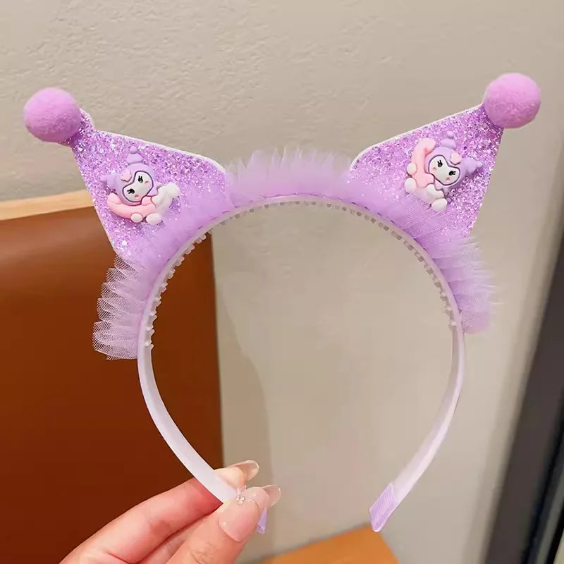 Kawaii Sanrio Kuromi Children Headband Hello Kitty Melody Cinnamoroll Cartoon Bow Shiny Hairband Hair Accessories Christmas Gift