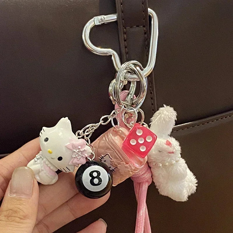 Sanrios Hellokittys Keychain Kawaii Cute Action Figure Rabbit Plush Key Chain Doll Pendant Bag Charm Accessories Keyring Ins