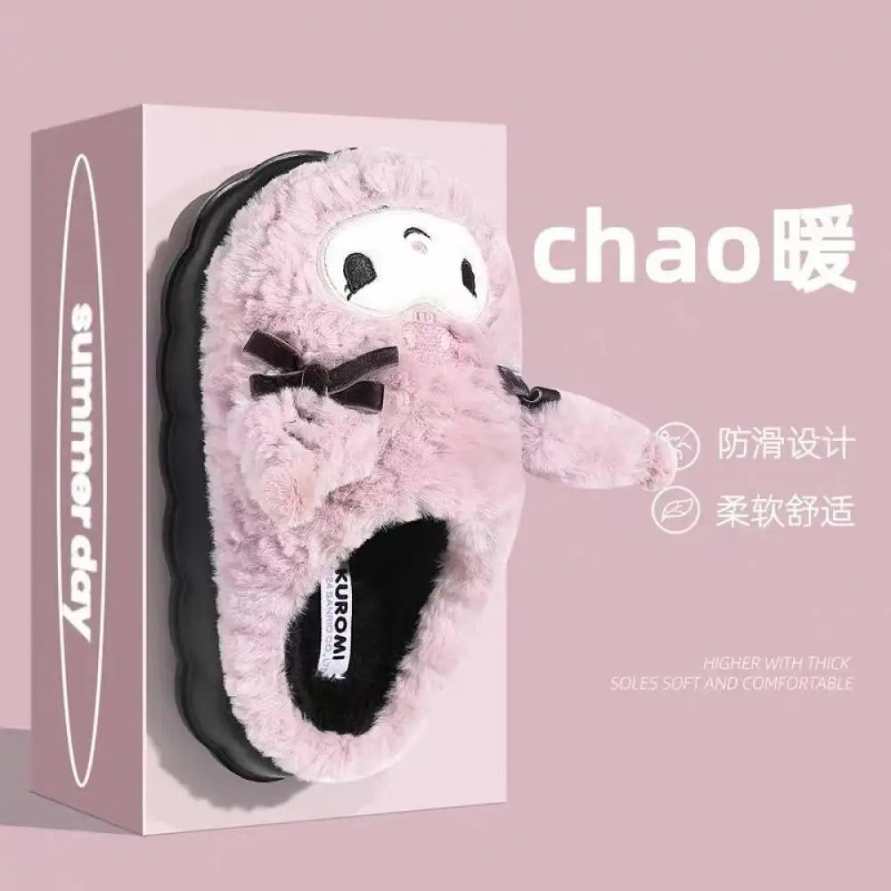 Sanrio Kuromi Winter Women Plush Slippers Anime Kawaii Home Cotton Shoes Cartoon Girls Soft Keep Warm Slippers Student Dormitory