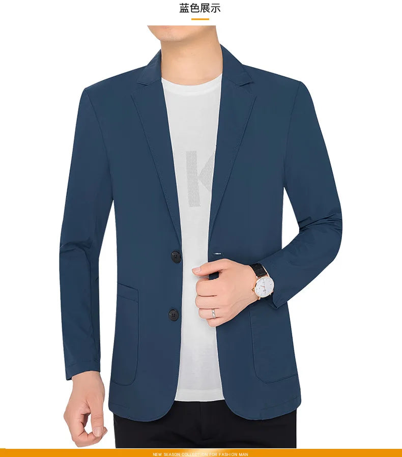 新作夏用男性用薄手日焼け止めブレザージャケット 高品質メンズ通気性速乾ブレザーコート メンズビジネスカジュアルスーツコート