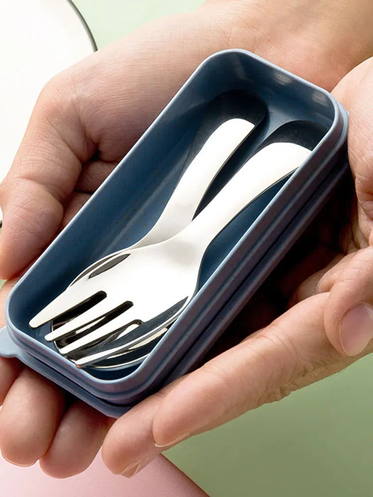 Outdoor Tourism 304 Stainless Steel Portable Tableware, CHILDREN'S Tableware, Dessert Tableware, Spoon and Fork Combination