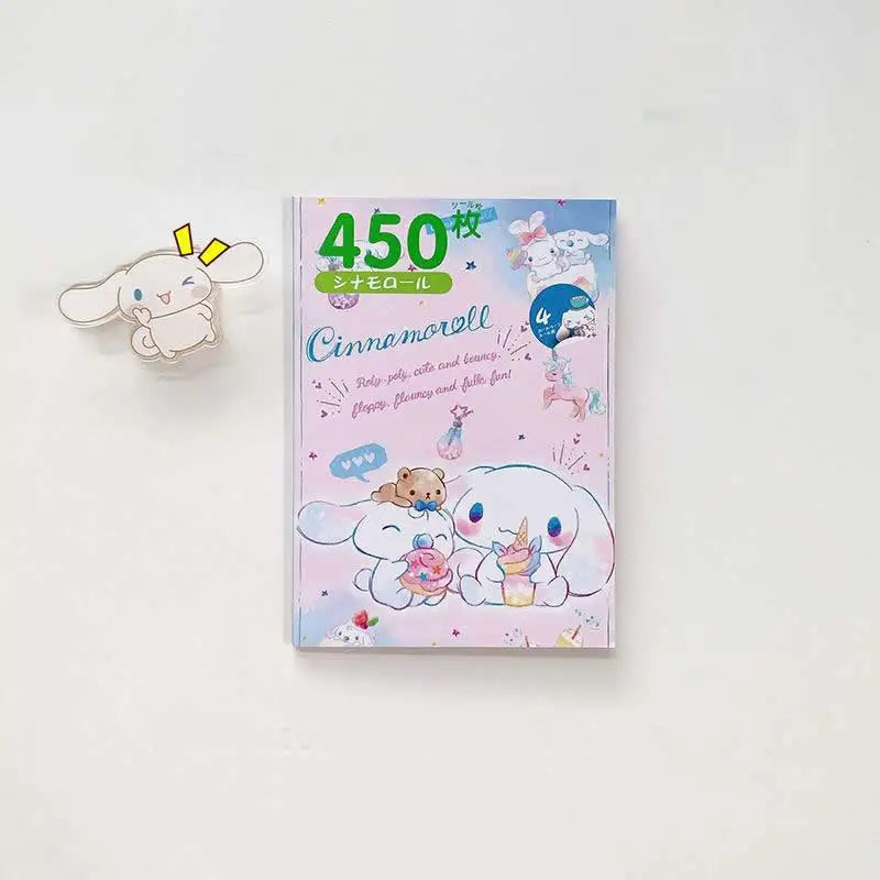 450Pcs/Book Sanrio Stickers Melody Cartoon Kuromi Hello Kitty Cinnamoroll Hand Acount Decorative Sticker Girls Gift Kids Toys