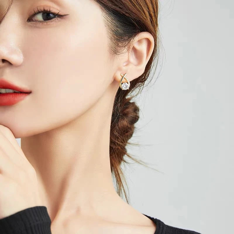 925 Silver Needle Korean Fashion Zircon Geometric Earrings For Women Jewelry 2025 Trending Luxury Crystal Cross Stud Earrings
