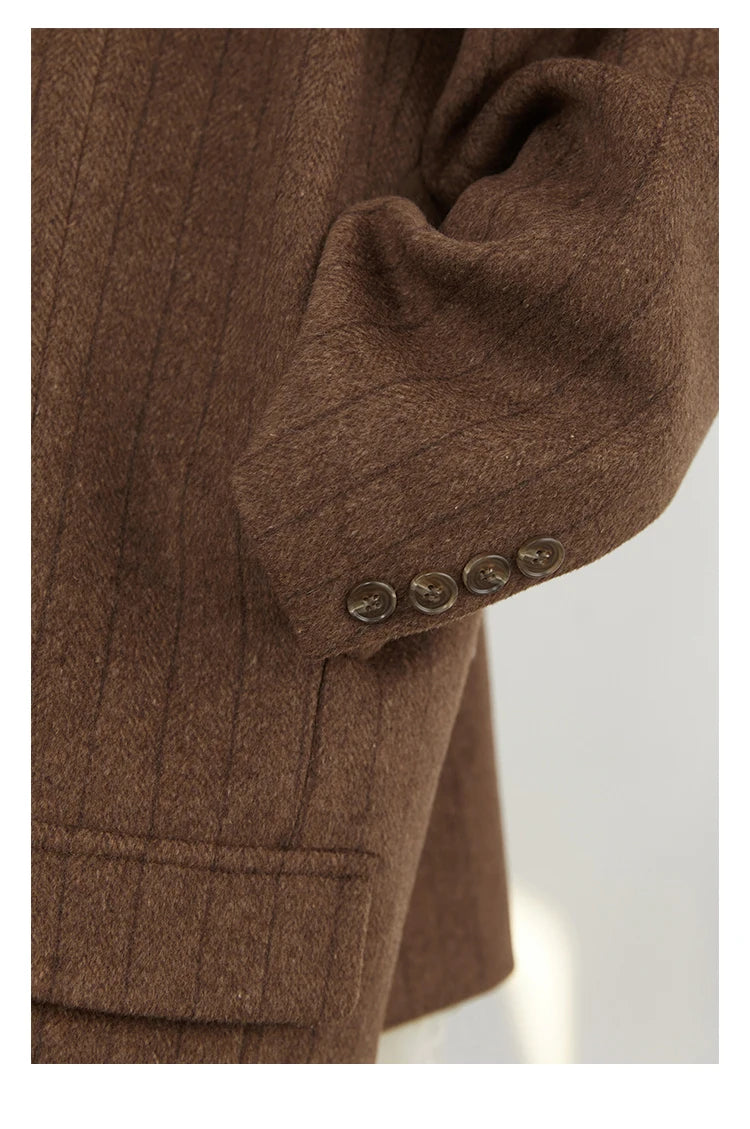 CHIC VEN Women Woolen Blazer Loose Vintage V Neck Female Jacket Suit Double Breasted Office Ladies Coat Spring Autumn 2025