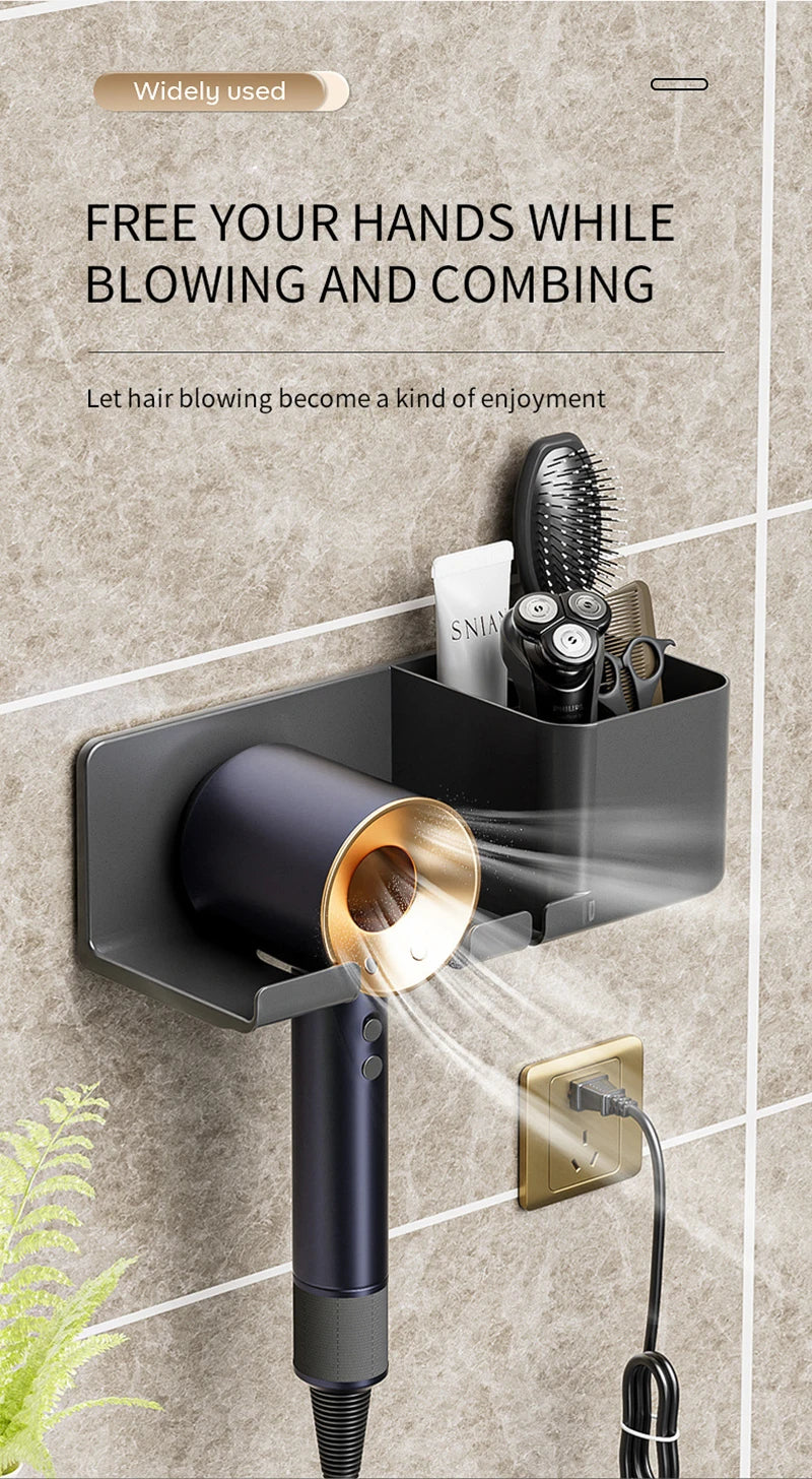 Hair Dryer Holder Wall Mounted Hair Straightener Dryer Hair Stand Bathroom Organizer Shelves Washroom Organization Shelves