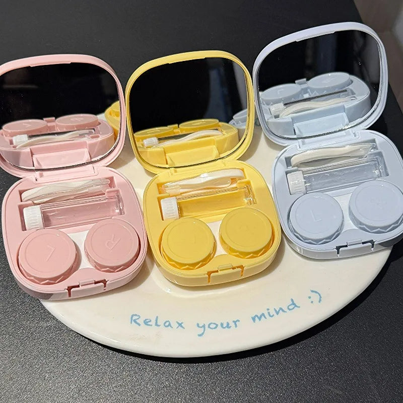 Contact Lens Box Cute Cartoon Doll Pattern Contact Lens Companion Box Care Box Portable Cartoon Box with Mirror
