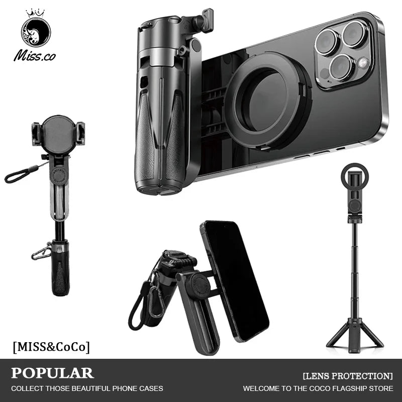 Magesafe Phone Grip Tripod Selfie Stick Magnetic Phone Tripod Wireless Bluetooth With Remote For iPhone Android Universal All