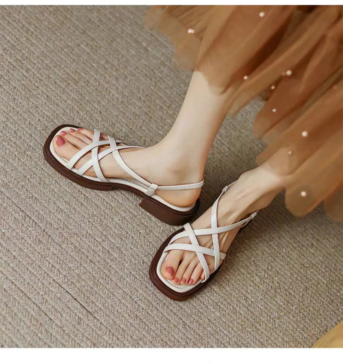 Sandals for Women 2025 Summer Simple Fashionable Flats Elastic Band Outdoor Beach Shoes Casual Ladies Rome Sandals 232