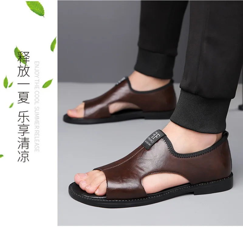 Sandals for Men Fashion Hollow Out Casual Shoes Soft Sole Comfort Beach Shoes for Men New Leather Flat Sandal Designer Sandalias