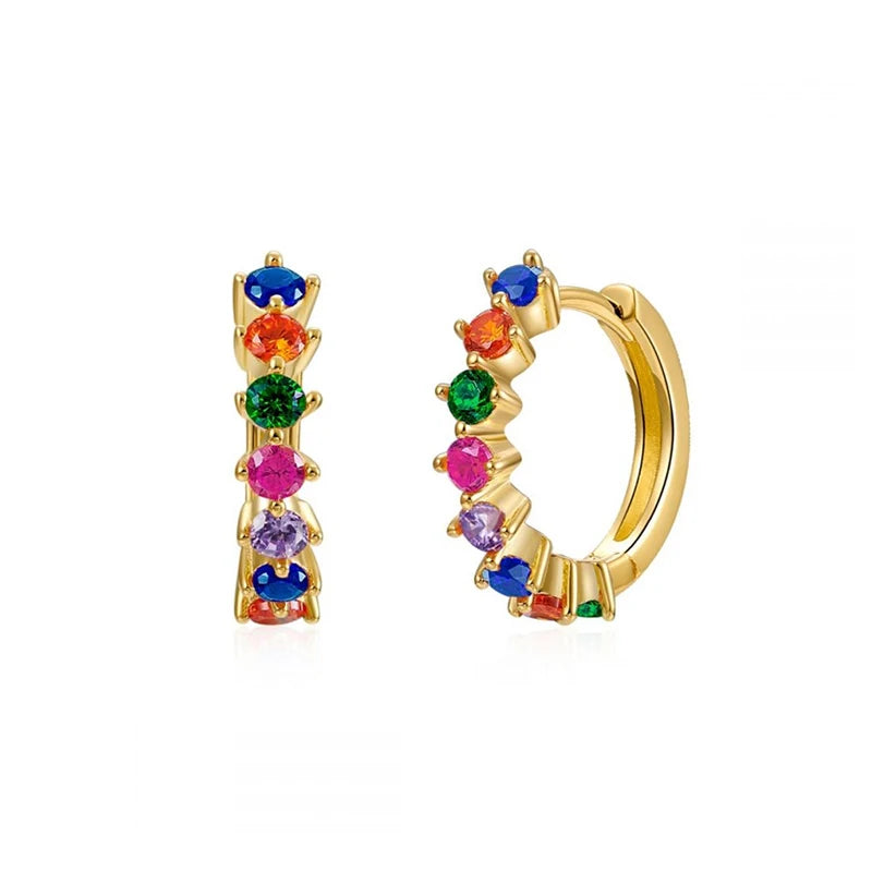 925 Sterling Silver Needle Simple and casual miniature colored zircon circle earrings Women's fashionable Small fresh Jewelry