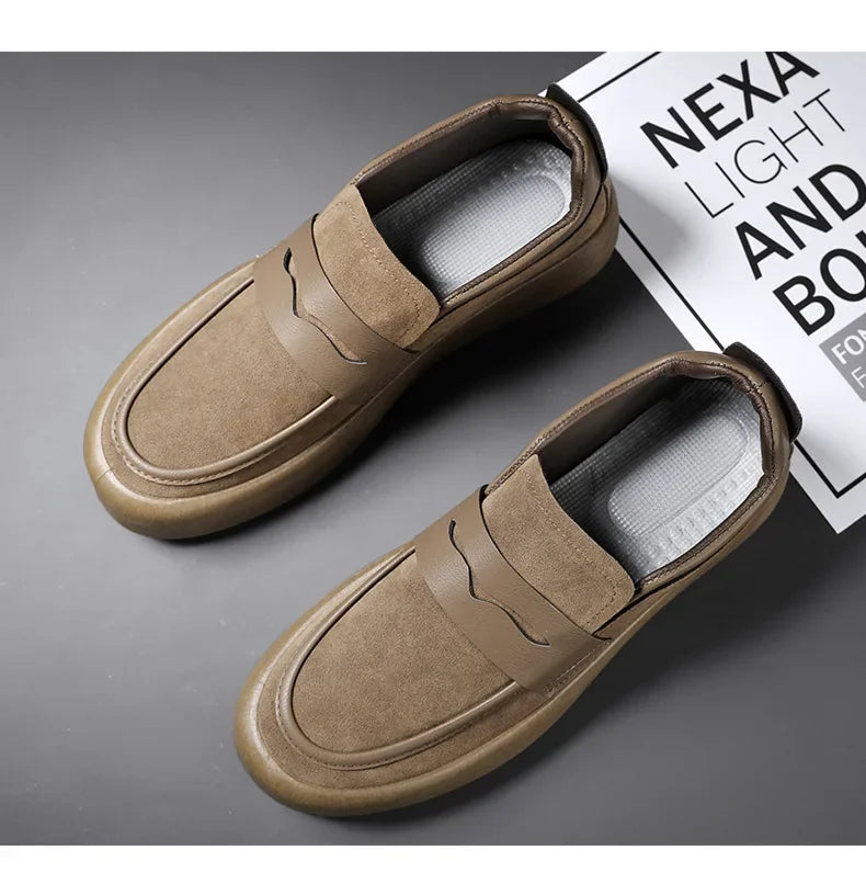 Loafers Men Shoes Leather Walking Shoes Business Non-slip Soft Bottom Work Loafers Round Flat Bottom Footwear Outdoor Sneaker