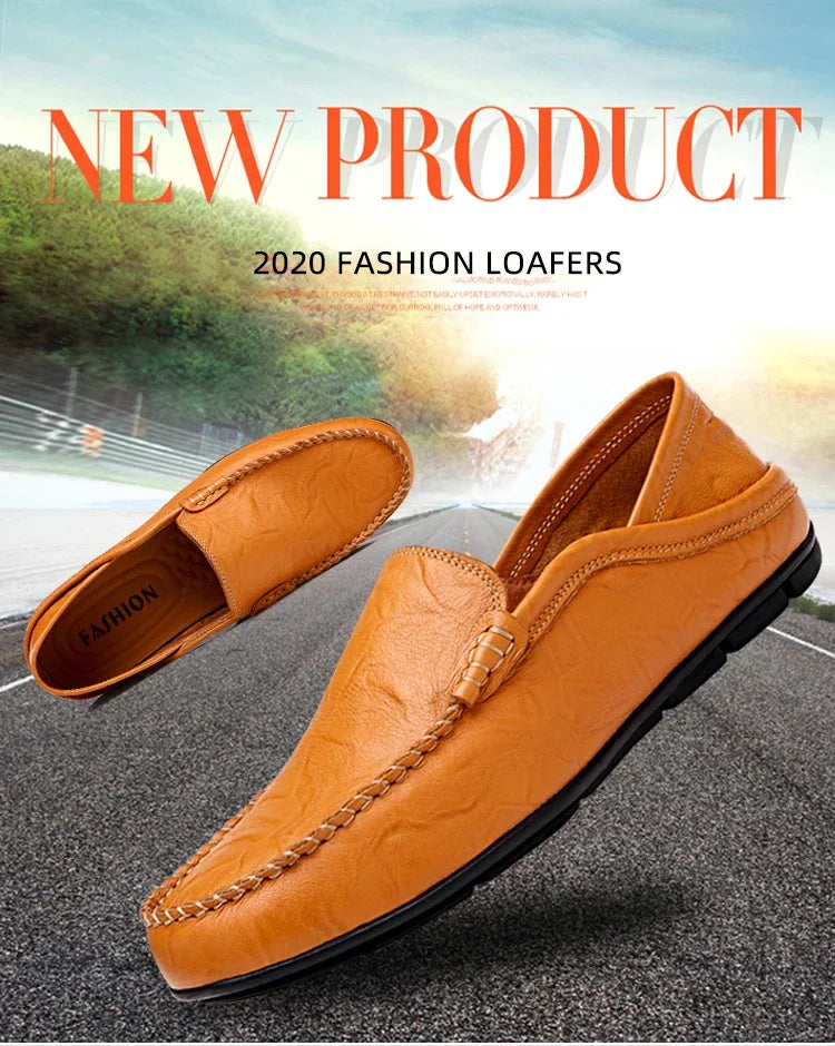Men Loafers 2024 New Leather Shoes Men‘s Casual Shoes Moccasins Breathable Sneakers Men Driving Shoes Comfort Flats Plus Size 46