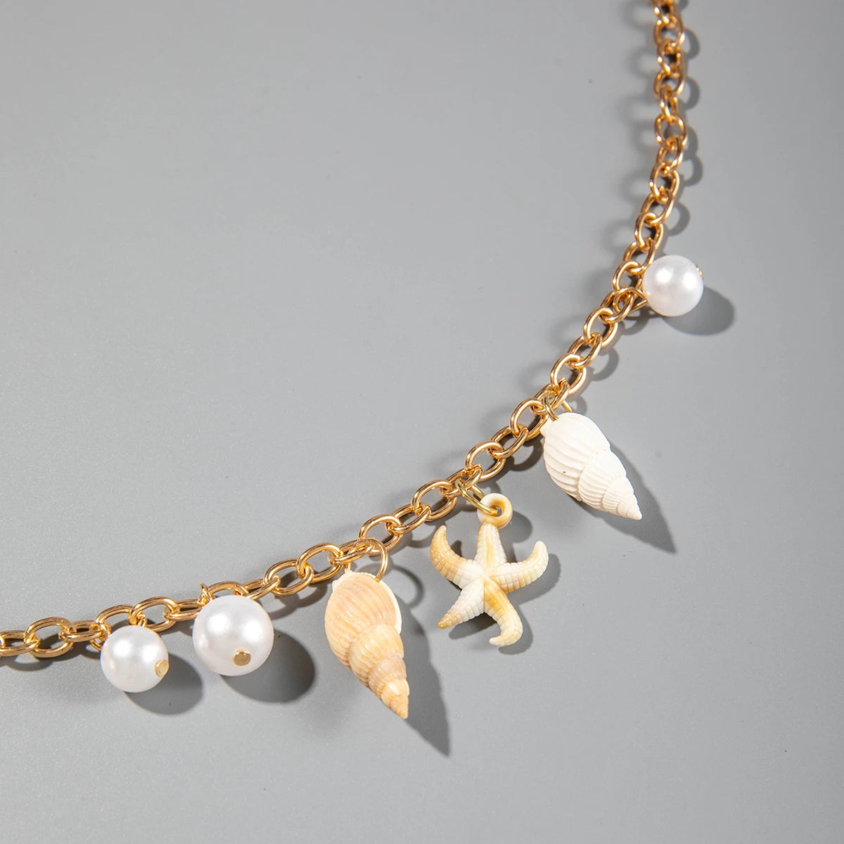 Docona Bohemian Sea Star Conch Waist Chain Women Summer Beach Party Shell Imitation Pearl Body Chain Holiday Accessories