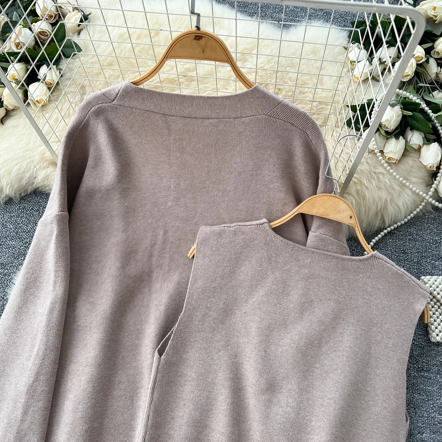 SINGREINY Autumn Knitted Warm Suits V Neck Buttons Vest+Full Sleeve Long Cardigans+Wide Legs Pants Women Solid Three Pieces Sets