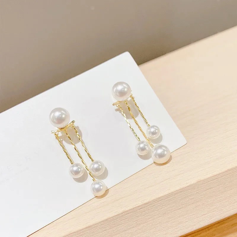 925 Silver Needle Korean Fashion Tassel Pearl Earrings For Women Jewelry 2025 Trending New Vintage Women's Pearl Drop Earrings