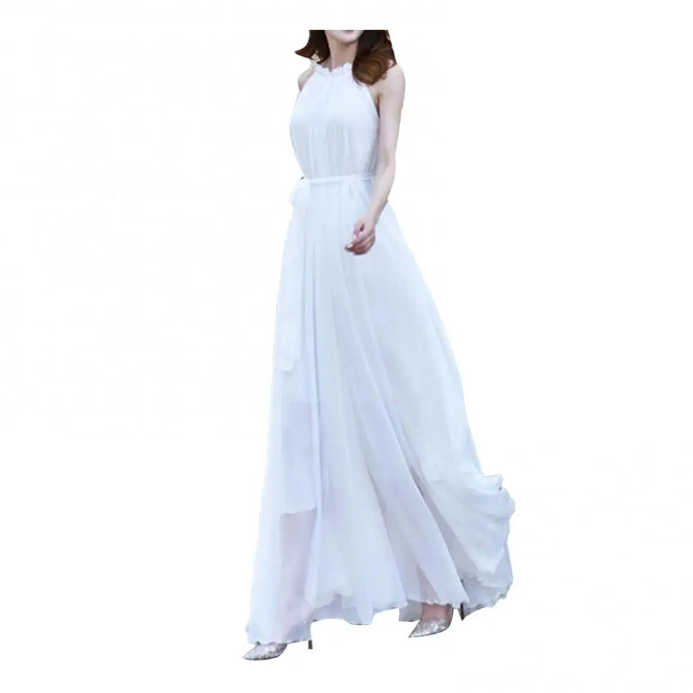 Halter Neck Dress Lace Up Elegant Sleeveless Club Party Dress Sexy Ruffled Evening Party Maxi Dress Prom Gown Beach Dresses