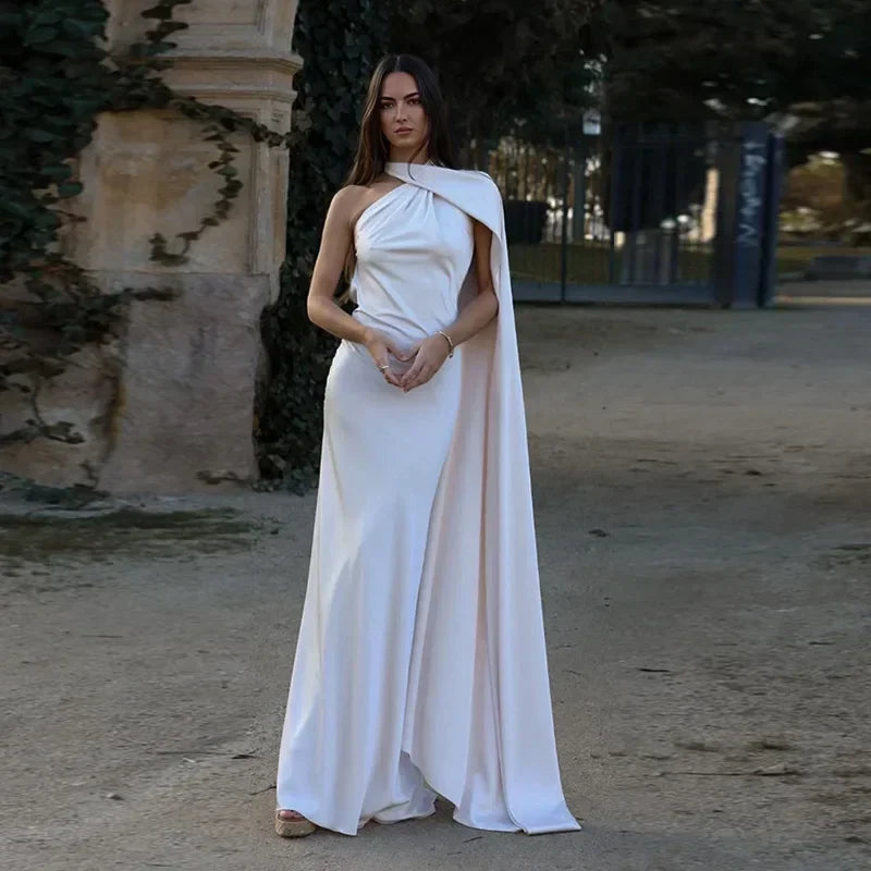 Elegant Satin Ribbon Halter Backless Sleeveless Dress for Women Slim Fit Party Evening Robes Lady Solid Color Autumn Summer 2025