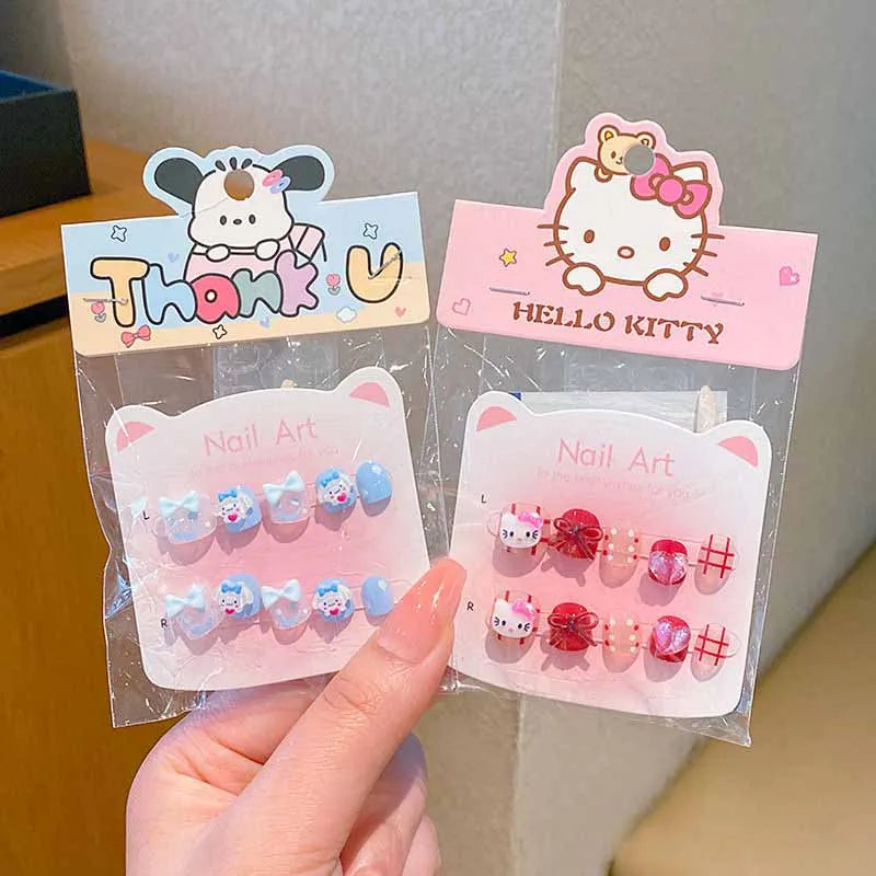 40/30/20/10Pcs Sanrio Children's Cute Cartoon Kuromi Hello Kitty Press on Nails Baby Fake Nails Girls Gift Toys Girls Nail Tips