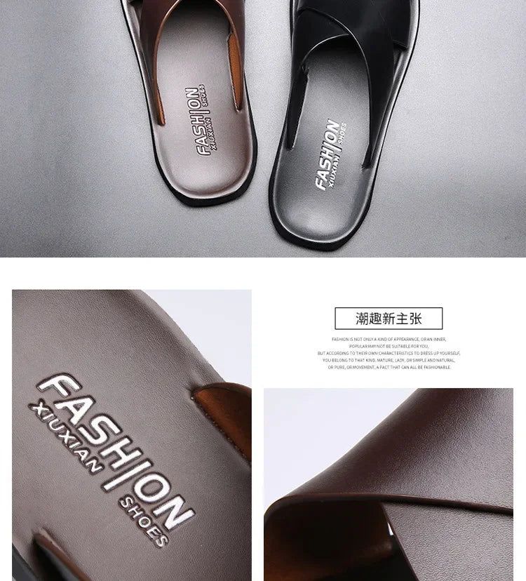 Sandals for Men Slippers Genuine Leather Luxury Brand Fashion Men Flats Casual Non-slip Beach Sandalia Zapatos Hombre 2024