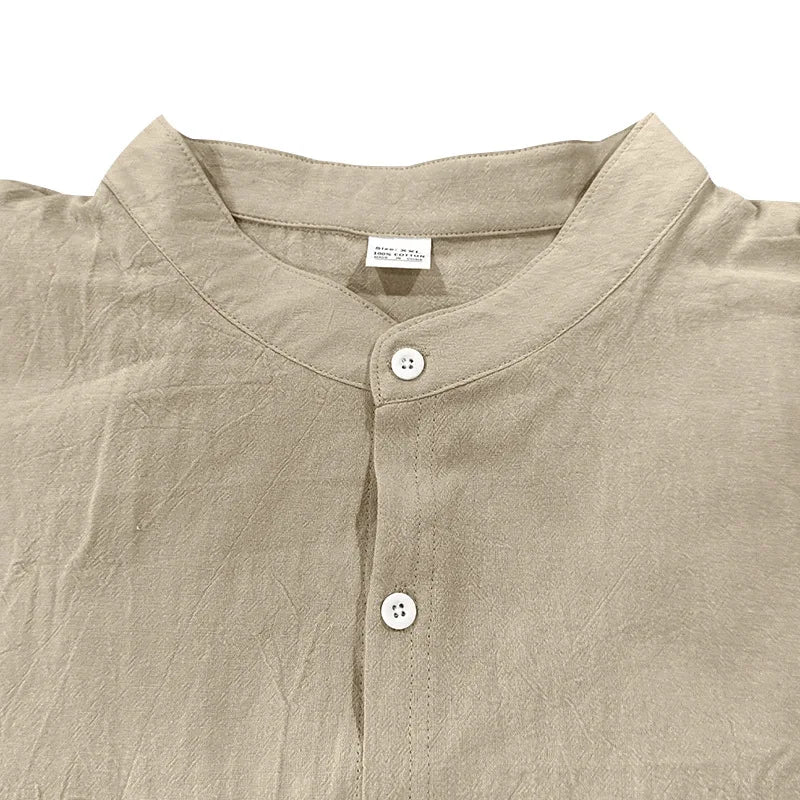 2025 New Spring and Summer Men's Suit Linen Casual Loose Breathable Long Sleeves Shirt Trousers 2Set of Beach Vacation Essential