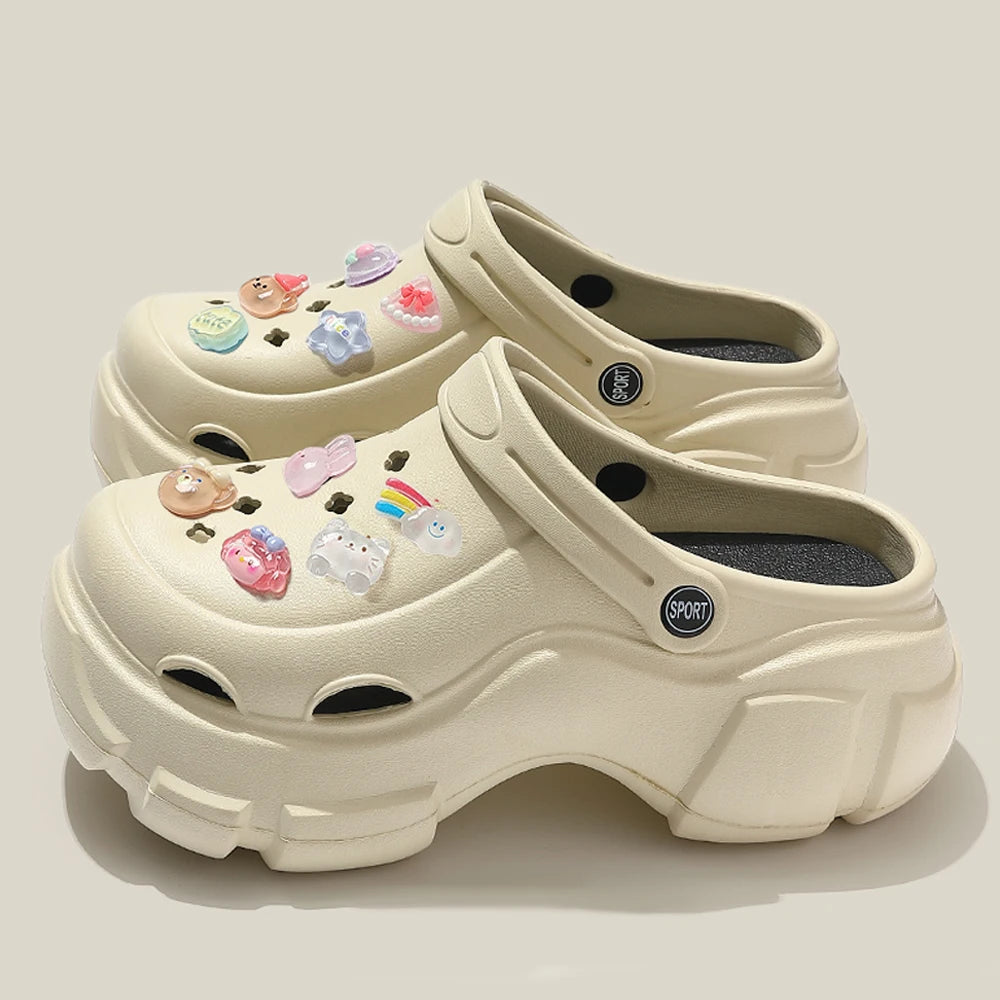 BASATU 夏のアウトドアクロッグ レディーススリッパ プラットフォームビーチサンダル DIYかわいいカートゥーンクロッグ レディースビーチサンダル 女性用ガーデンシューズ