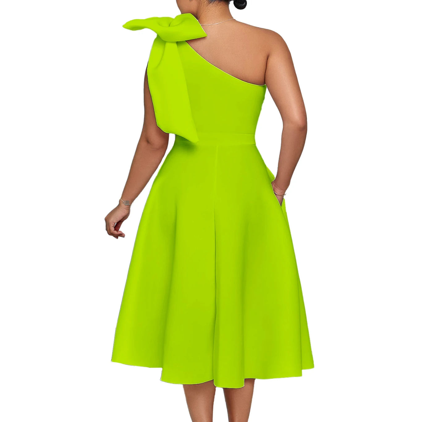 French One Shoulder A Line Pleated Birthday Party Dresses Women Bow Sleeveless Belt Large Skirt Elegant Women's Party Dress