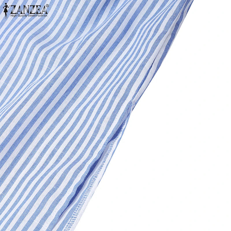 2025 Autumn Striped Dresses ZANZEA Fashion Women V Neck Long Sleeve Work Dress Elegant Office OL Sundress Maxi Long Vestido Robe