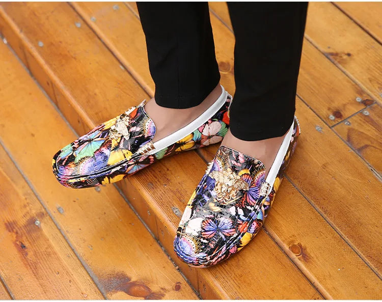 Luxury Loafers Men Fashion Printed Leather Shoes Designer Moccasin for Man Party Shoes Comfortable Flats Driving Shoes Male