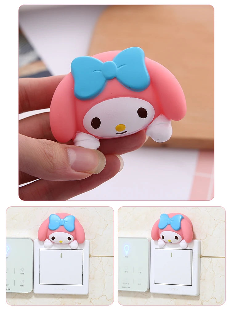 Kawaii Sanria Switch Sticker Anime Hello Kittys Kuromi Melody Creative Bedroom 3D Wall Socket Cover Plate Decor Home Ornaments