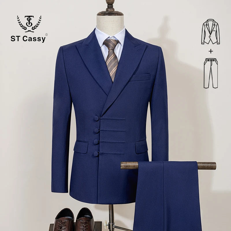 ST Cassy Elegant man suit for wedding peach Slim Fit Double Breasted Multiple buttons Casual Business man 2 piece outfit set