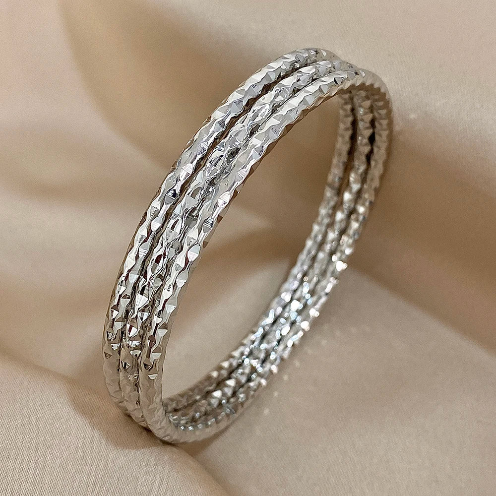 New 3pcs Irregular Textured Bracelets For Women Simple 18K Gold Plated Wristband Bangle Girls Smooth Jewelry Accessories