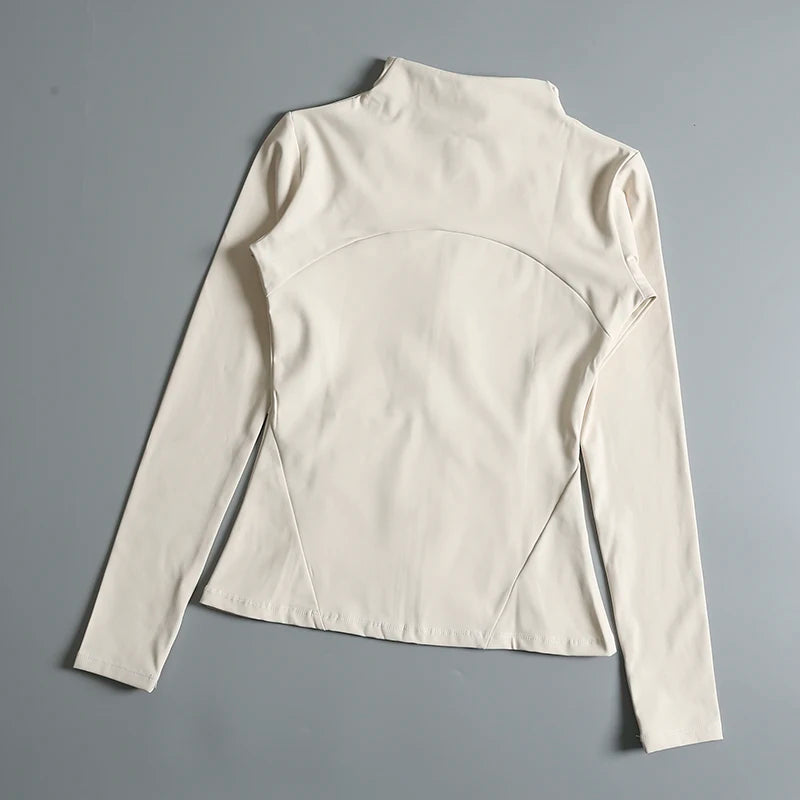 New yoga wear ladies coat round high elastic loose exercise yoga fitness long sleeve stand-up collar yoga tops