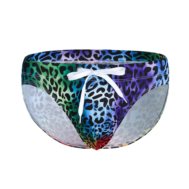 Men's Swimwear Swimsuit Beach Low Waist Briefs Swimsuit Leopard Digital Printing Crochet Bikini Surfing Swim Wear Bathing Suit