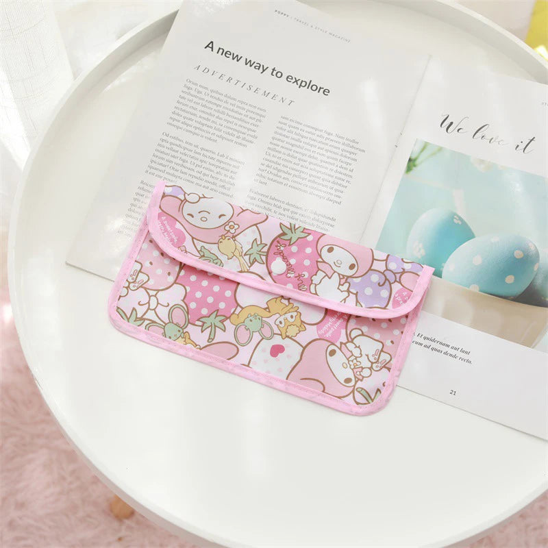 Sanrio Kuromi Waterproof Mask Storage Bag Melody Portable Small Item Storage Bag Cosmetic Bag Oxford Cloth Receipt Bag