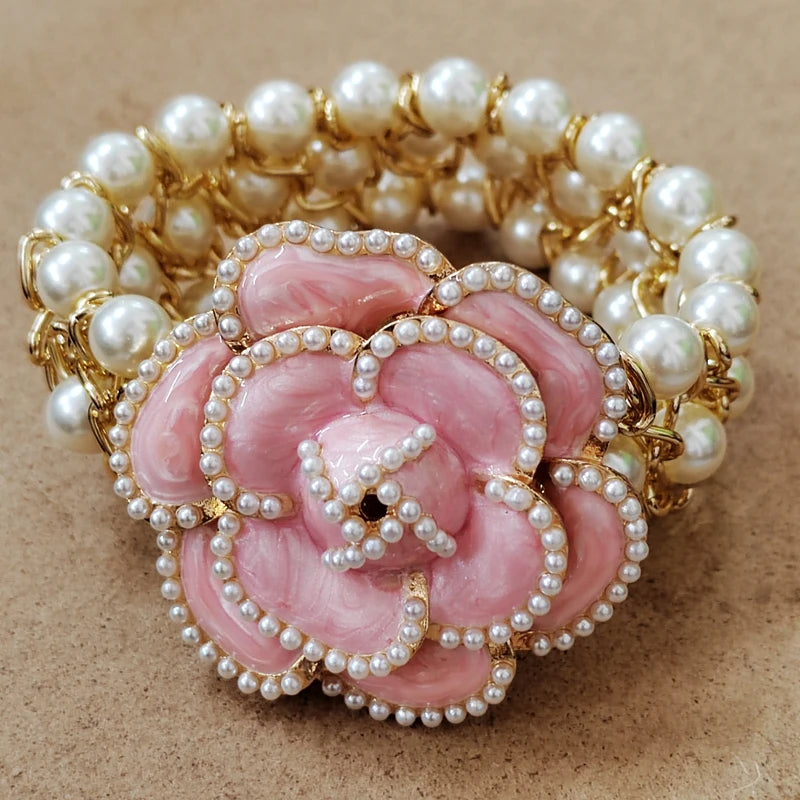 Trendy luxury Starfish Flower Elastic Pearl Bracelet Bangle Jewelry For Women Party Gift