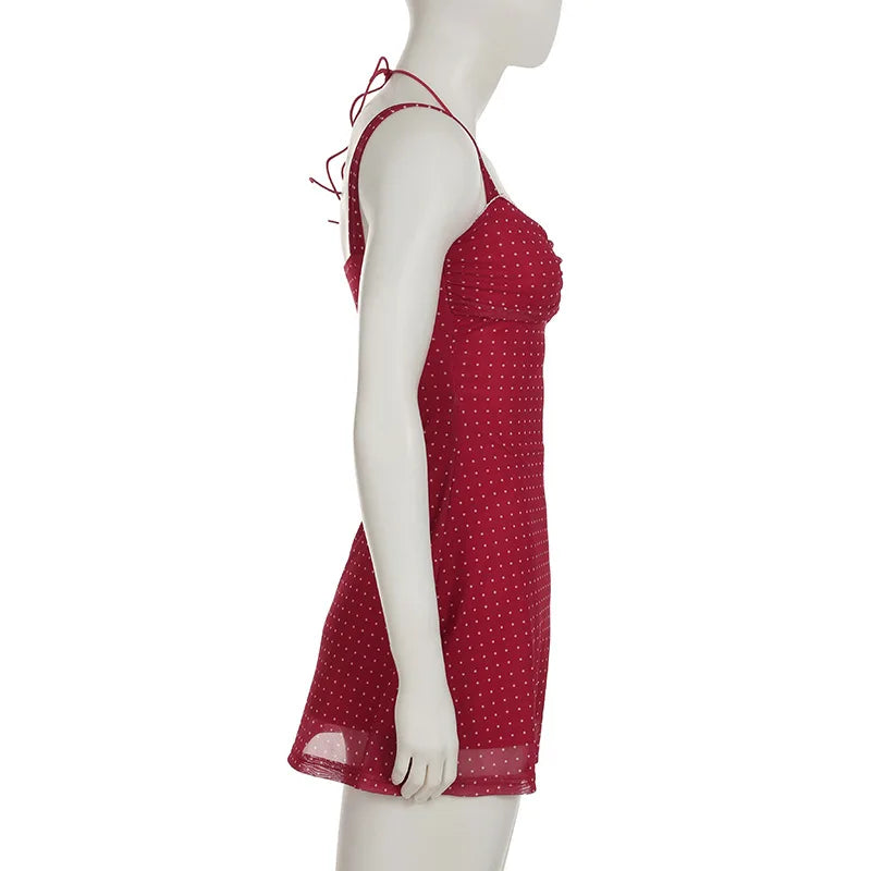 Yaminiya Elegant Polka Dot Print Backless Party Dresses Women Causal Sleeveless Beach Dress Vestidos Summer Sundress Sexy Skinny