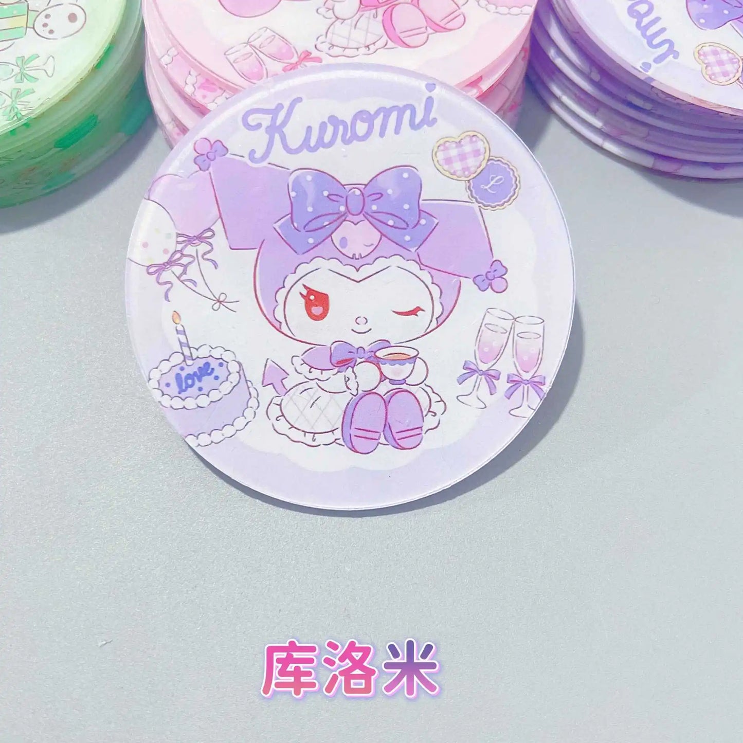 sanrio acrylic melodie cartoon double layer tea coaster cinnamon dog kuromi my piano home decoration accessories 8cm kawaii