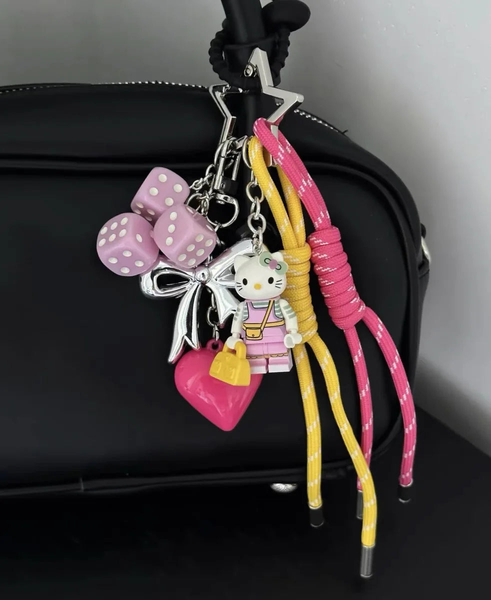 Sanrios Hellokittys Keychain Kawaii Cute Action Figure Rabbit Plush Key Chain Doll Pendant Bag Charm Accessories Keyring Ins