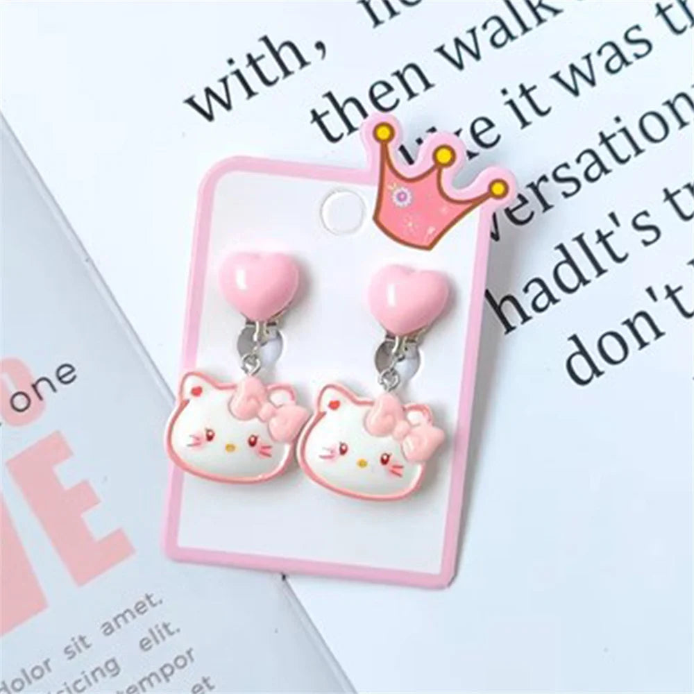 1Pair Sanrio Hello Kitty Cinnamoroll Kuromi Ear Clip Cartoon Cute Sweet Girl Creative Exquisite Pendant Earrings Jewelry Gifts