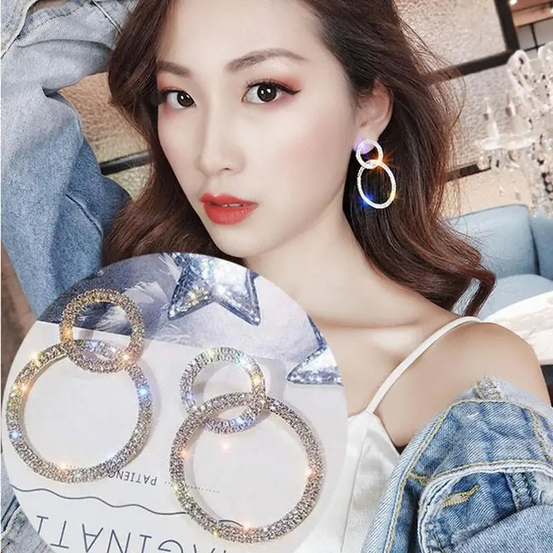 925 Silver Needle Korean Fashion Big Crystal Heart Earrings For Women Jewelry 2025 Trending New Luxury Women's Zircon Earrings