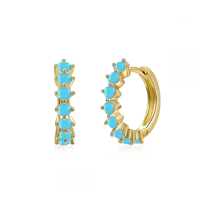 925 Sterling Silver Needle Simple and casual miniature colored zircon circle earrings Women's fashionable Small fresh Jewelry