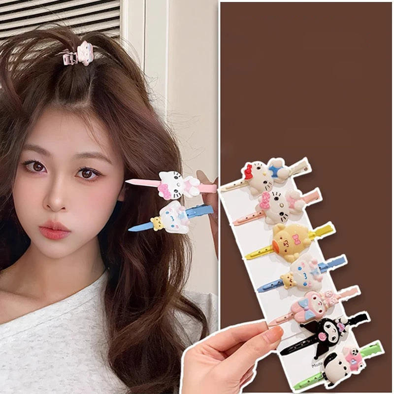2/3/7pc Sanrio Hello Kitty Hairpin Pin Anime Cartoon Kuromi Cinnamoroll My Melody Barrettes Kawaii Hair Accessories Holiday Gift