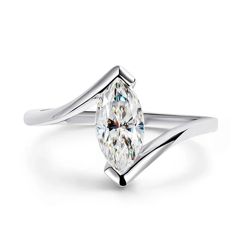 Smyoue 18K Plated 1CT Marquise Cut Moissanite Solitaire Ring for Women 100% 925 Sterling Silver Lab Diamond Weddind Band Bride
