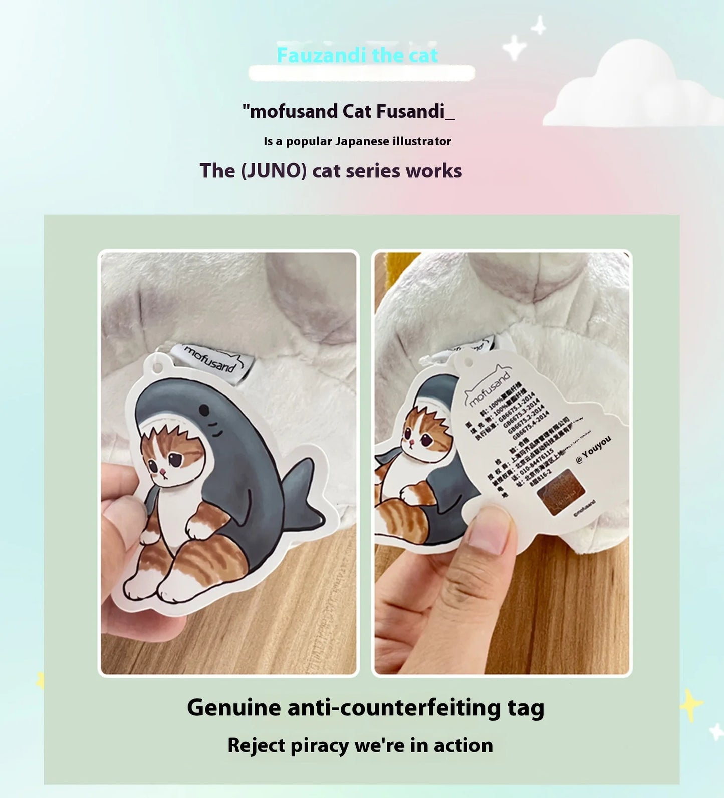 Genuine Mofusand Shark Cat Cute Panda Bunny Plush Toy Cartoon Pillow Hug Pillow Room Decoration Birthday Present Kawaii Gift