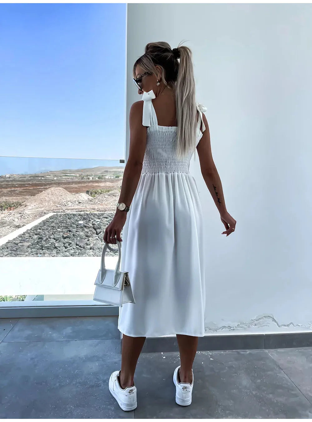 Summer Sexy Strap Midi Party Dresses Women 2024 Fashion Sleeveless Backless Print Slim White Dress Vacation Sundress Elegant